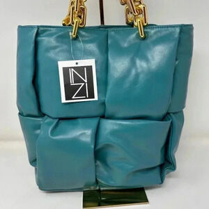 INZI -‎ Puffy Quilted Chain Tote Turquoise and Gold- Hard to Find - NWT